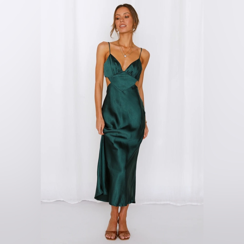NWT Hello Molly Emerald Satin Gown
